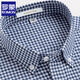 羅蒙（ROMON）格子純棉襯衫男秋冬季新款商務(wù)休閑抗皺免燙男裝垂感外穿襯衣男 深藍格【純棉長(cháng)袖】 L 175/92A