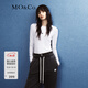 MO&Co.M字母金屬章仔魚(yú)骨線(xiàn)修身長(cháng)袖正肩T恤弧形下擺上衣上裝黑白色 本白色-第2批 M 165