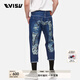 EVISU秋冬男士圖案大M嵌條七分條紋時(shí)尚牛仔褲男2ESADM2JE91327CT 牛仔藍 32