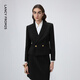 朗姿復古氣質(zhì)職業(yè)通勤黑色西裝外套春季新款短款西服上衣女 黑色2 M