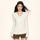 AAISUP韓版V領(lǐng)絞花紋針織毛衣女春秋新款設計感辣妹修身百搭上衣打底衫 米白 M