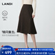 藍地（LANDI）[細閃復古]深棕綿羊毛高腰魚(yú)尾毛呢半裙女中長(cháng)款2025冬新品 深咖 L