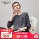 科蒙博卡2025秋冬新款100%羊絨衫女裝圓領(lǐng)開(kāi)衫外套撞色針織毛衣上衣 深空灰 XL