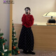 蝶嬌諾（DIEJIAONUO）連衣裙子女裝2026年冬季新款韓系氛圍感圣誕新年穿搭紅色戰袍法式 紅色毛衣+黑色波點(diǎn)裙 S
