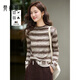 梵希蔓棕色條紋針織長(cháng)袖t恤女25年冬新款顯瘦半高領(lǐng)打底內搭上衣 A3201 摩卡咖條 L （建議110-120斤）