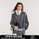 初語(yǔ)撞色復古休閑假兩件高領(lǐng)衛衣女2025秋季新款短款空氣棉感外套 深灰色 L