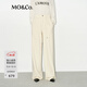 MO&Co.休閑褲含牦牛絨棉質(zhì)高腰抽繩高腰長(cháng)褲運動(dòng)風(fēng)及地直筒褲摩安珂 米白色 M