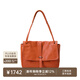裘真情人節禮物 復古001郵差包女單肩通勤大容量斜挎包植鞣頭層牛皮包 焦糖色-大號