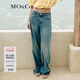 MO&Co.【土耳其棉】牛仔褲低腰長(cháng)直筒寬松破洞修長(cháng)闊腿摩安珂 牛仔藍色 S 26