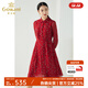 喬萬(wàn)尼春裝女年秋季新款 中長(cháng)襯衫裙氣質(zhì)修身顯瘦印花長(cháng)袖雪紡連衣裙 中年女裝 紅色 M