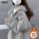 漫藍夢(mèng)2026秋季新款美式開(kāi)衫連帽衛衣ins風(fēng)女裝學(xué)生韓版寬松bf慵懶風(fēng) 左胸LONG BEA拉鏈加絨加厚淺灰 XL 120-135斤【正版品質(zhì)】