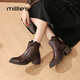 妙麗短靴女粗跟真皮時(shí)尚時(shí)尚薄絨套筒2025冬季新款百搭輕奢時(shí)裝靴女 咖啡色 37