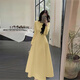 GARNUO黃色長(cháng)袖連衣裙子女2025新款春秋冬法式氣質(zhì)高級感禮服裙收腰長(cháng)裙 黃色【長(cháng)袖長(cháng)款】 M 【101-110斤】