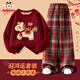 巴布豆（BOBDOG）女童過(guò)年衣服洋氣兒童套裝馬年紅色新年圓領(lǐng)衛衣兩件套拜年服 170