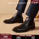 BEAUTODAY切爾西短靴男士商務(wù)皮鞋子男鞋新款百搭加絨皮靴真皮保暖馬丁靴子 經(jīng)典黑 39 =皮鞋40碼