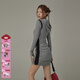 CHUU連帽抽繩連衣裙女2025秋季新品字母櫻桃辣妹褶皺修身包臀短裙 灰色 均碼