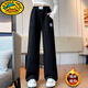 G.duck女童褲子秋冬2025新款加絨時(shí)髦洋氣加厚燈芯絨中大童直筒闊腿長(cháng)褲 黑色加絨 160碼建議身高150CM