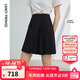 朗姿法式設計感別致a字高腰顯瘦短裙女夏季新款氣質(zhì)半身裙 黑色 M