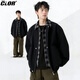 CLOR美式格子飛行夾克外套男春秋寬松復古假兩件翻領(lǐng)上衣JK10黑色XL