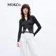 MO&Co.針織開(kāi)衫字母刺繡雙開(kāi)頭拉鏈修身針織衫辣妹風(fēng)醬果紅摩安珂新年紅 深花灰色-第2批 L 170