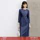 顏域時(shí)尚氣質(zhì)牛仔連衣裙女裝2024新款早春收腰顯瘦連身裙圓領(lǐng)裙子 深藍 M