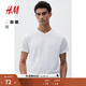 H&M男裝女裝T恤秋季內搭正肩V領(lǐng)上衣棉質(zhì)短袖打底衫衣服0570003 白色 L 175/108
