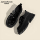 James Kevin品牌英倫風(fēng)氣質(zhì)厚底小皮鞋2025新款春秋百搭松糕單鞋增高樂(lè )福鞋女 黑色-漆皮 34 220mm