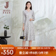 經(jīng)典故事（JANE STORY）經(jīng)典故事V領(lǐng)法式連衣裙女春秋2025新款七分袖印花裙氣質(zhì)修身長(cháng)裙 灰色 M