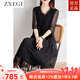 ZXEGI高檔重磅桑蠶絲100%連衣裙女夏季時(shí)尚黑色重工刺繡真絲裙子女 黑色 2XL （121-135斤）