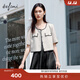 伊芙麗（eifini）2024秋裝新款撞色花邊肌理高級感通勤氣質(zhì)小香風(fēng)短外套女 淺灰 S 155/80A