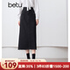 百圖betu女裝秋季新款半身裙新復古回潮高腰牛仔裙裙子女2409T76 黑色 S
