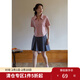 獨束大碼女裝復古POLO領(lǐng)收腰顯瘦T恤女夏季新款微胖mm休閑百搭上衣 桃粉色 M （尺碼：1）