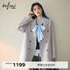 伊芙麗（eifini）蔣欣代言駱駝絨蠶絲雙排門(mén)襟雙面呢大衣女2025秋季毛呢 曉霧灰 M