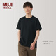 MUJI男式 水洗粗棉線(xiàn)圓領(lǐng)短袖T恤男士打底衫男款25年夏季男裝AB1MFA5S 黑色 XL (180/104A)