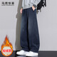 馬克華菲（MARK FAIRWHALE）休閑褲男冬季寬松彎刀褲子男工裝闊腿男褲長(cháng)褲子 黑藍色加絨 XL