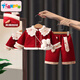 天泛（TIANFAN）女童拜年服冬裝兒童過(guò)新年衣服女寶寶周歲禮服漢服套裝中國風(fēng)唐裝 紅色年服 夾棉加絨 90 cm