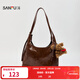三福（SANFU）挎包冬季琥珀流金松弛感托特包大容量休閑時(shí)尚女包512744 棕色 大