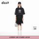 DZZIT地素寬松T恤春秋黑色大落肩簡(jiǎn)約休閑印花設計女 黑色 XS