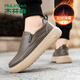 木林森男鞋保暖棉鞋加絨冬季一腳蹬通勤商務(wù)休閑皮鞋男士