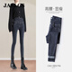 Jaslcs高端牛仔褲女2026春季新款高腰顯瘦彈力修身時(shí)尚百搭加絨褲子女 藍灰常規【高品質(zhì)】 27