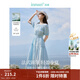 茵曼（INMAN）亞麻提花連衣裙2025夏季女裝新品休閑松緊收腰氣質(zhì)高級感長(cháng)裙子 淺藍色 M