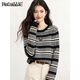 品彩（PinCai）針織衫女圓領(lǐng)條紋打底毛衣可拆卸花朵裝飾內搭上衣P143Z3023