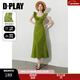 DPLAY2025年夏季新款綠色連衣裙女潮流氣質(zhì)印花碎花裙子沙灘裙長(cháng)裙夏裝 夏日青檸 L