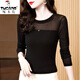 啄木鳥(niǎo)（TUCANO）圓領(lǐng)黑色網(wǎng)紗打底衫女內搭春秋冬2025新款修身長(cháng)袖T恤小衫蕾絲上 黑色 薄款 XL 建議115-125斤