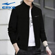 鴻星爾克（ERKE）運動(dòng)外套男易打理針織立領(lǐng)休閑上衣男士春季新款黑色衛衣長(cháng)袖男裝 正黑 XL