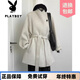 花花公子（PLAYBOY）品牌2026秋冬季新款氣質(zhì)感短款小個(gè)子毛呢紫色雙面羊絨大衣女 米色 S 80-120斤