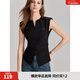 ELLE黑色設計感修身顯瘦無(wú)袖T恤女2024夏新款休閑風(fēng)捏褶氣質(zhì)上衣 黑色 S