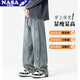 WHIM NASA冬季寬松闊腿個(gè)性直筒牛仔褲男女款四季休閑加絨長(cháng)褲重磅加大褲子 灰藍色-不加絨 XL （130-145斤）