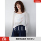 ELLE【80周年膠囊】法式趣味印花薄款針織衫女2025秋新款通勤罩衫 米白 S
