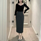 卡詩(shī)茉/毛呢半身裙女2025秋冬新款高腰女裙修身顯瘦包臀一步裙 高級灰 XS